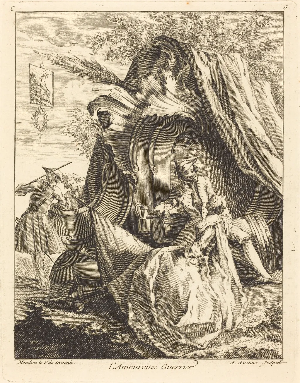 l'Amoureux Guerrier, by Antoine Aveline, ink, 1736