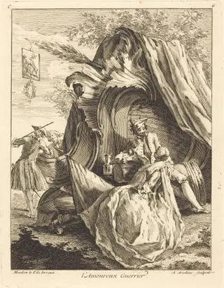 l'Amoureux Guerrier, by Antoine Aveline, ink, 1736