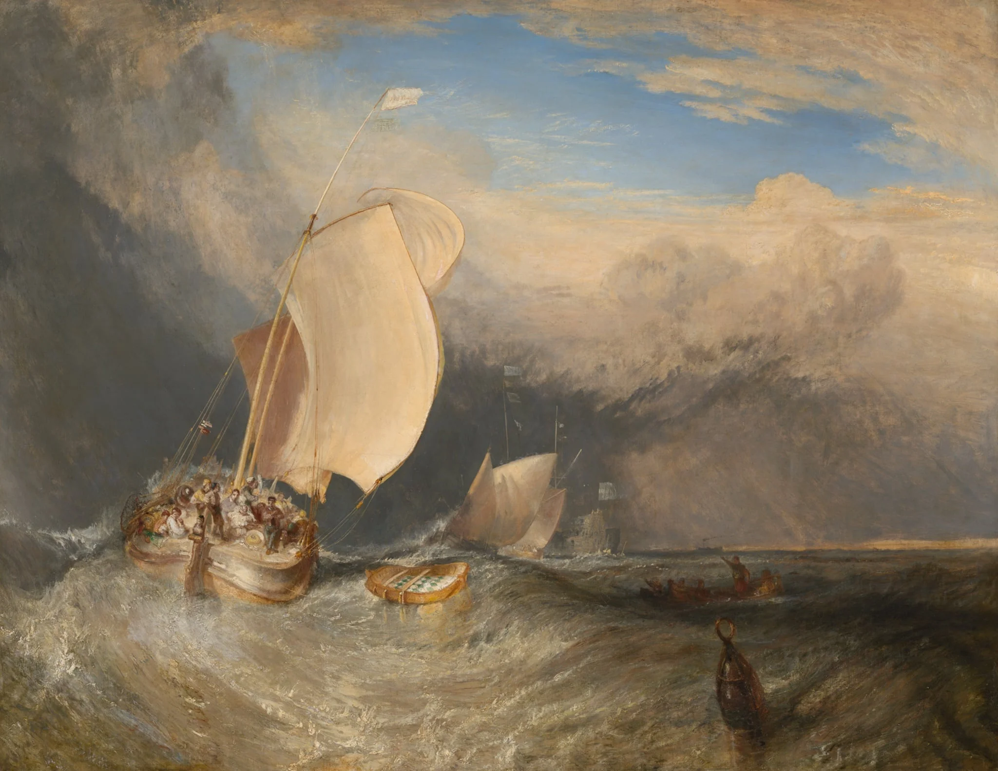 Fishing Boats with Hucksters Bargaining for Fish, detail