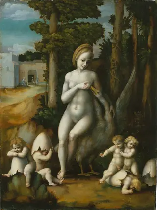 Leda and the Swan, by Francesco Bacchiacca, oil, 1550