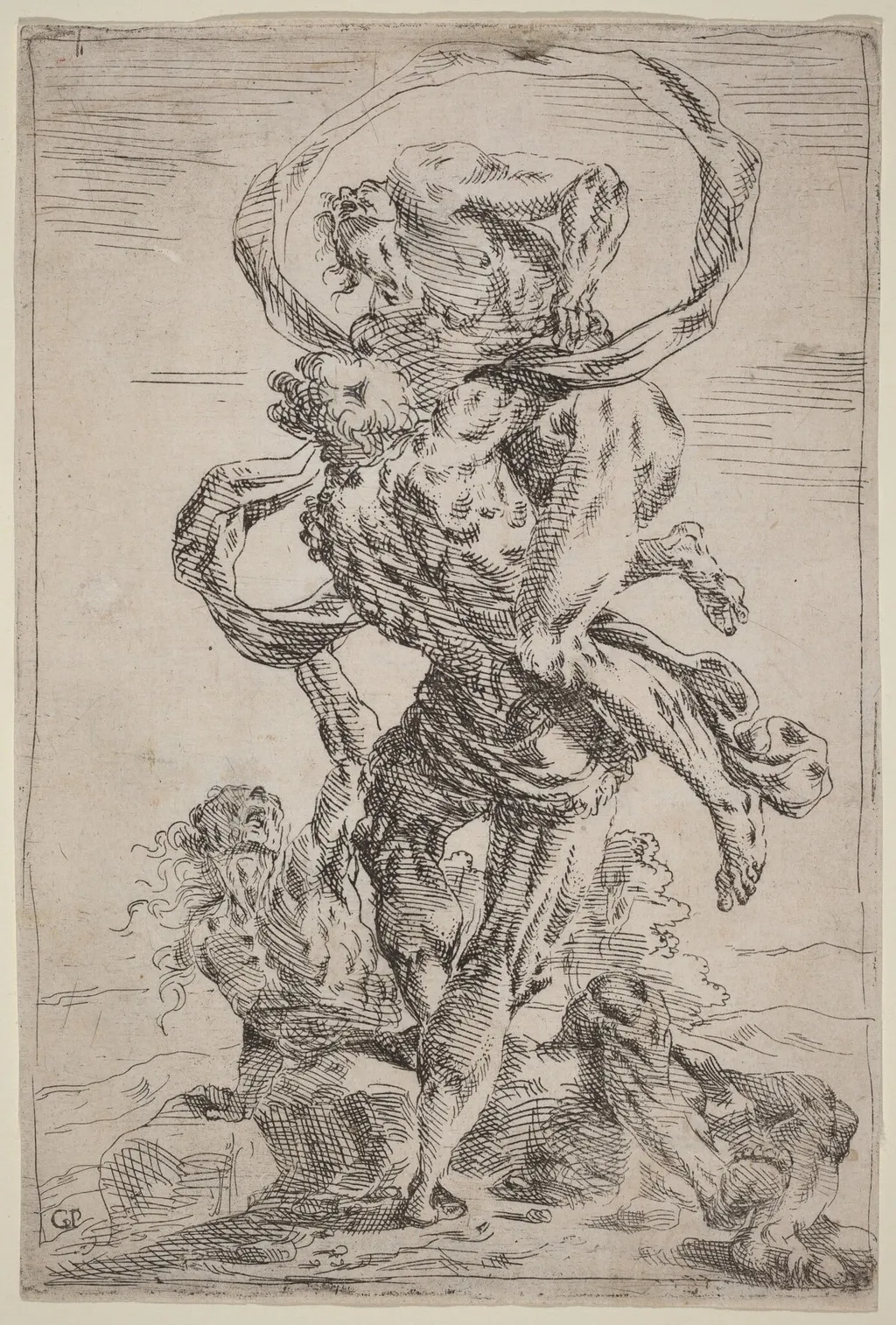 Hercules and Antaeus, by Giovanni Pietro Possenti, ink, 1638