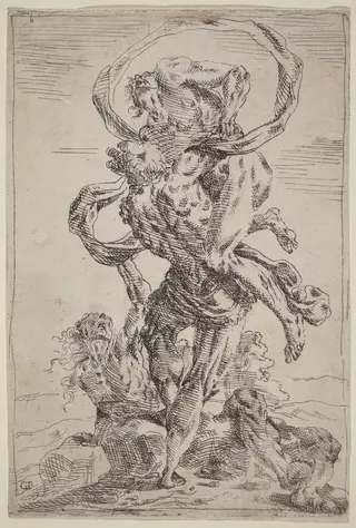 Hercules and Antaeus, by Giovanni Pietro Possenti, ink, 1638