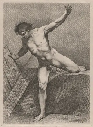 Climbing Man with Arms Outstretched, by Carle Van Loo, ink, 1743