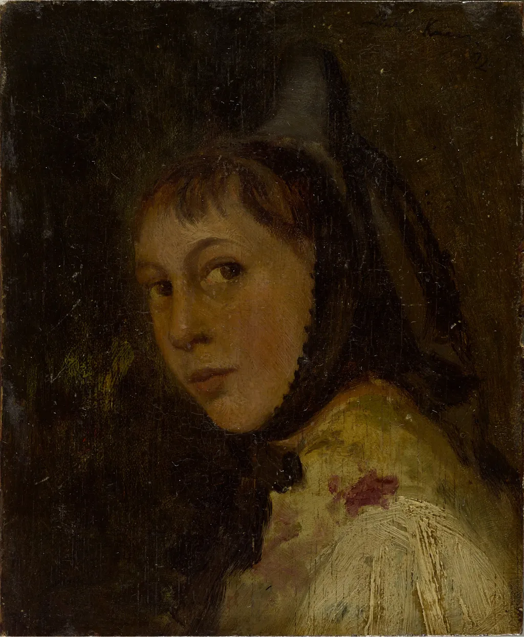 Head of a Peasant Woman, by Ludwig Knaus, oil, 1872