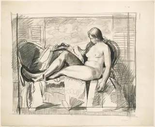 Study for Nude with Hexagonal Quilt, by George Bellows, charcoal, 1924