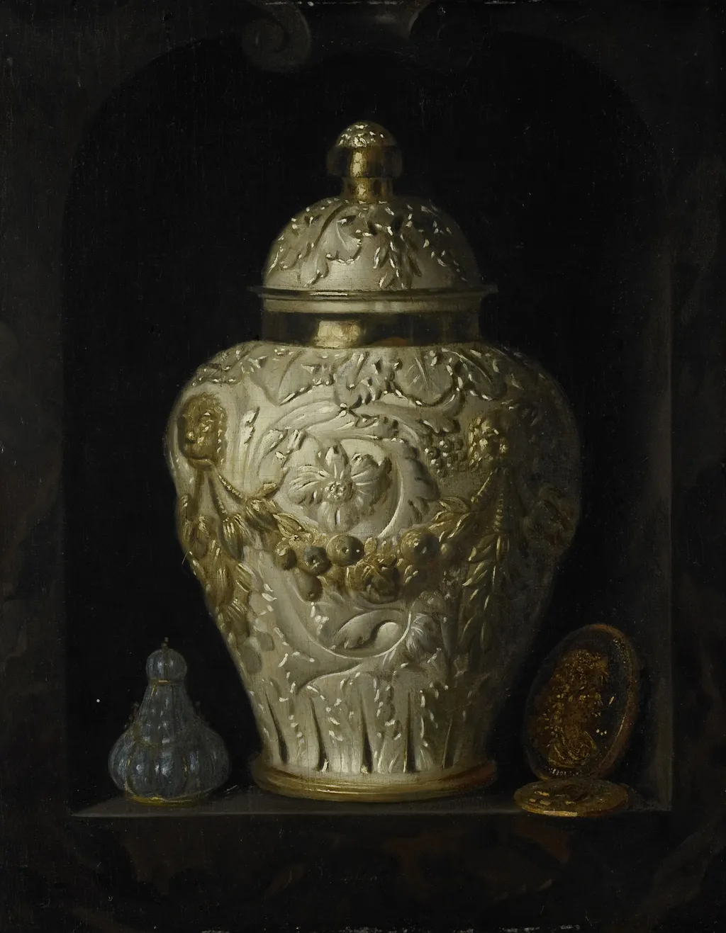 Still Life with a Ginger Pot, by Pieter Gerritsz van Roestraten, oil, 1690