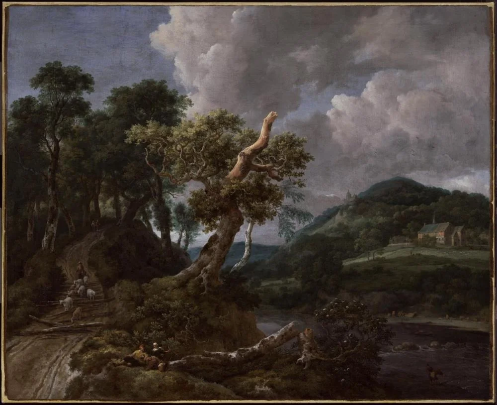 Wooded Landscape with Shepherd and Flock by a River, detail