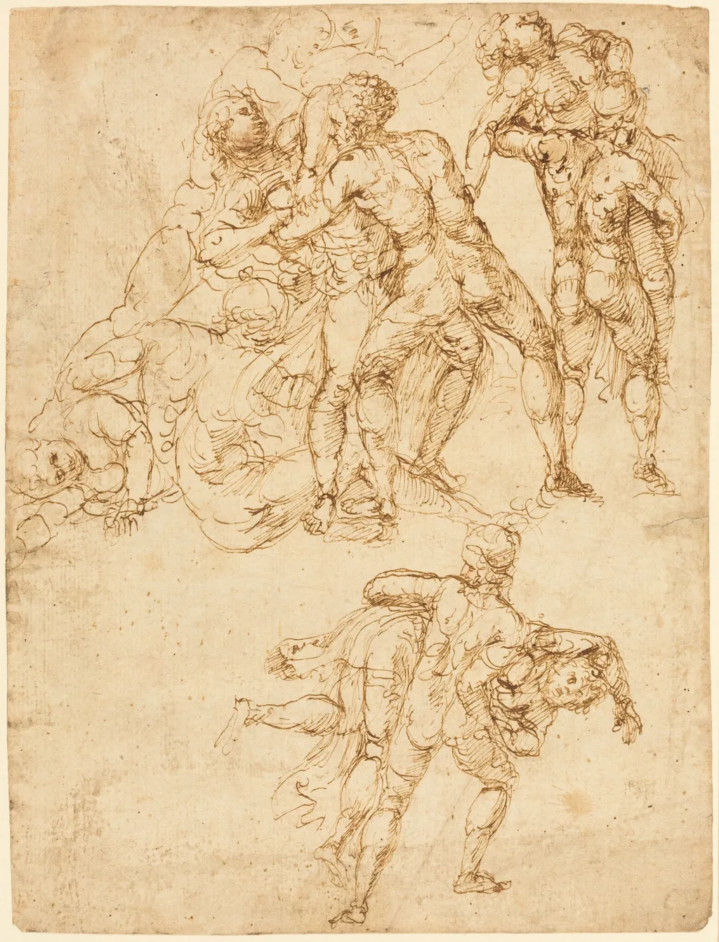 Studies for the Rape of the Sabine Women [verso], by Pirro Ligorio, ink, 1548