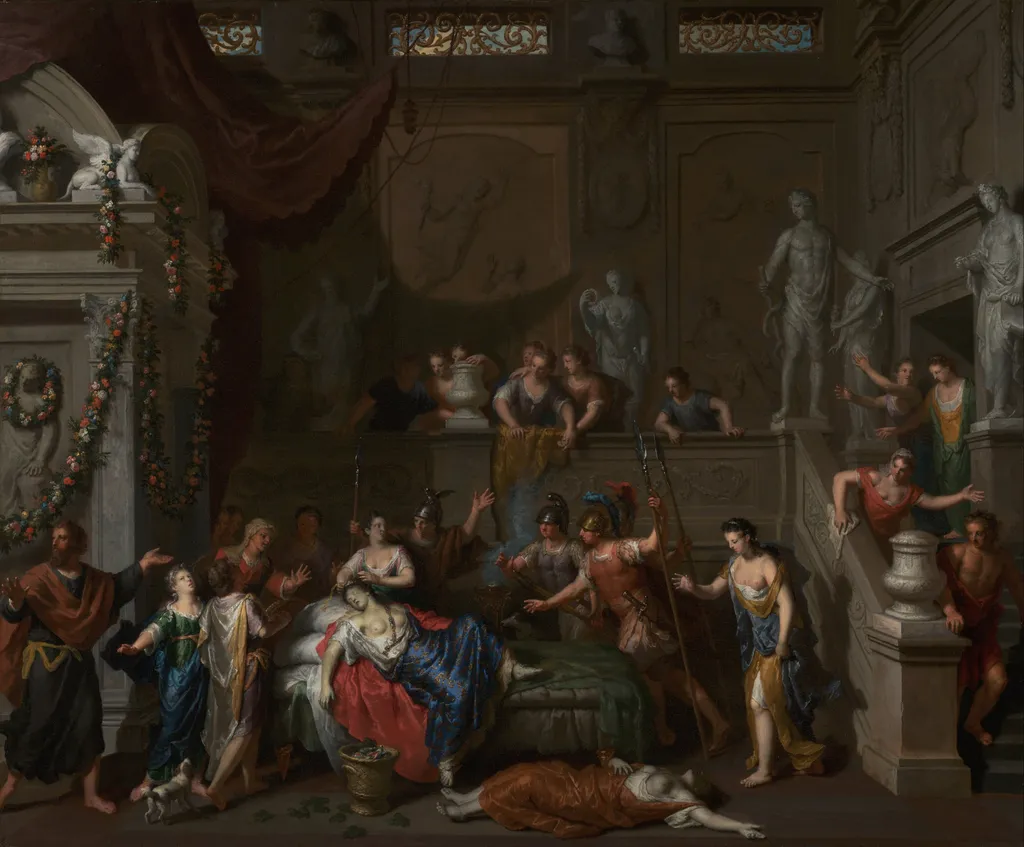 The Death of Cleopatra, by Gerard Hoet, oil, 1700