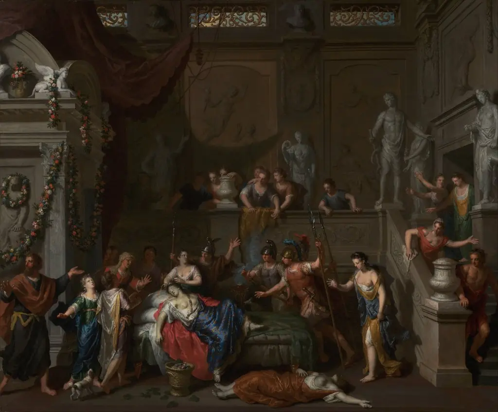 The Death of Cleopatra, by Gerard Hoet, oil, 1700