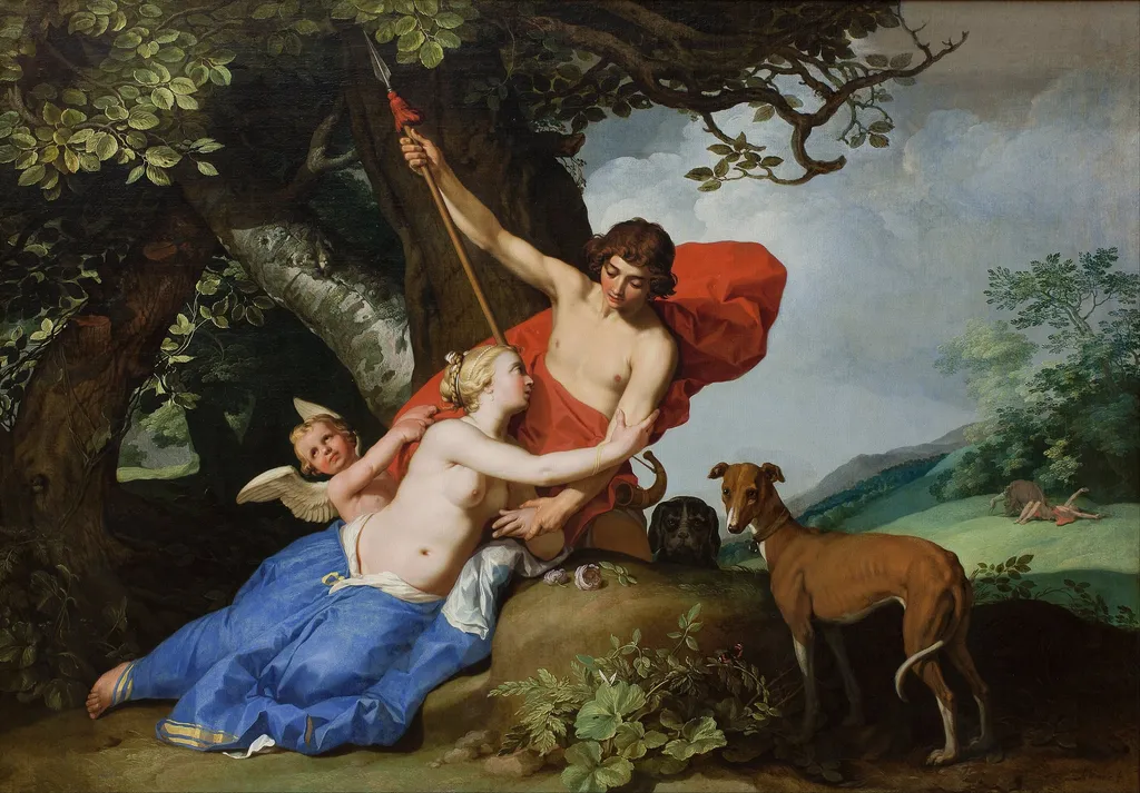 Venus and Adonis, by Abraham Bloemaert, oil, 1632