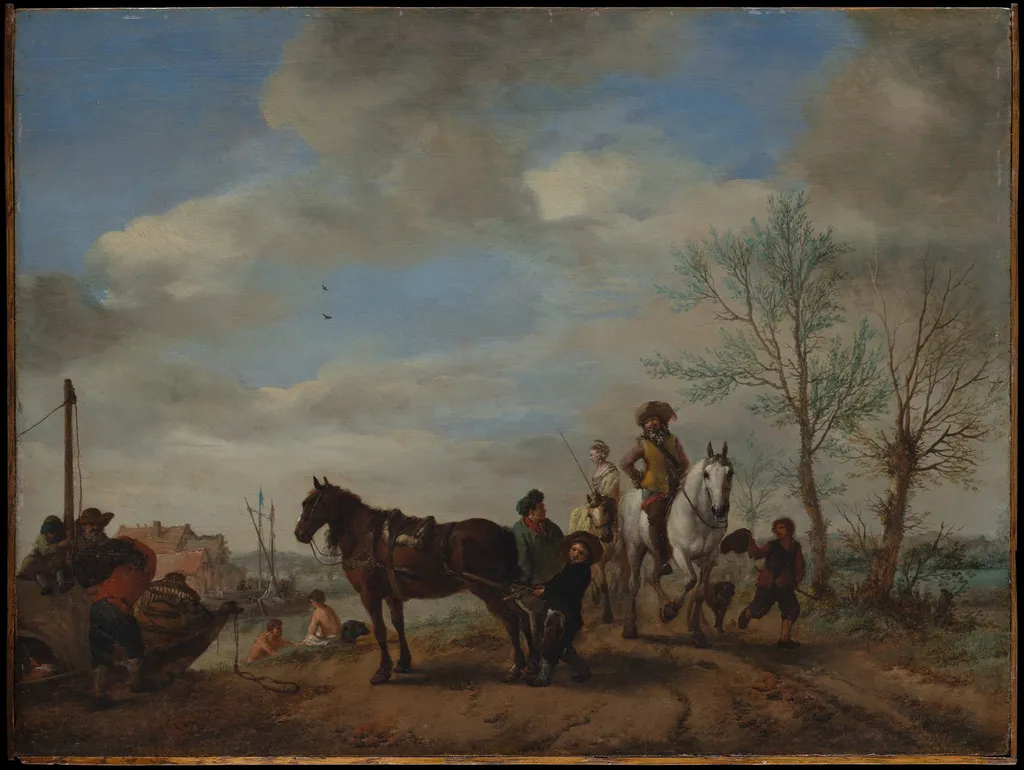 A Man and a Woman on Horseback, by Philips Wouwerman, oil, 1653