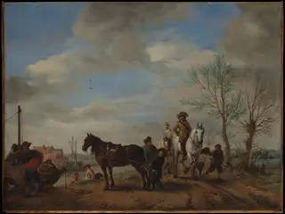 A Man and a Woman on Horseback, by Philips Wouwerman, oil, 1653