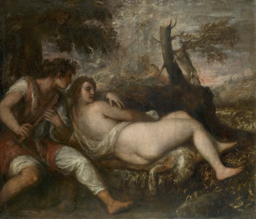Nymph and Shepherd, by Titian, oil, 1570