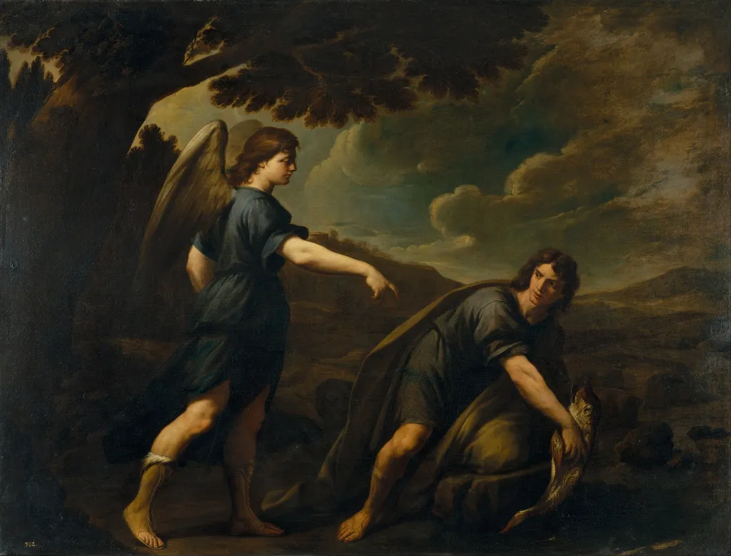 Tobias and the Fish, by Andrea Vaccaro, oil, 1640