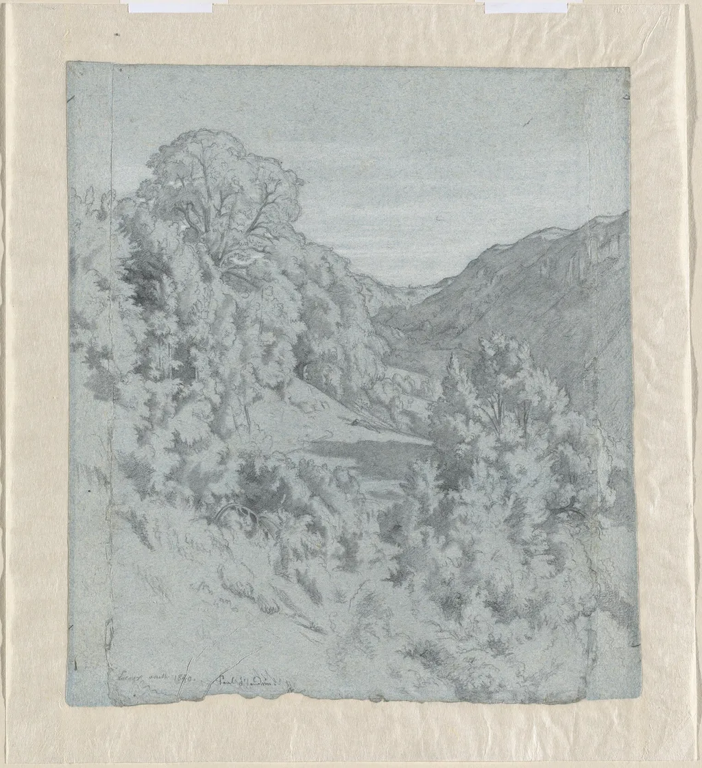 Sunlit Trees in a Valley near Lacoux, by Jean-Paul Flandrin, graphite, 1840
