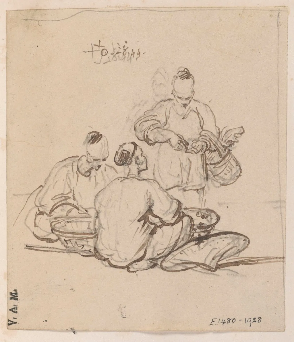 Three Chinese men with baskets, by George Chinnery, 7