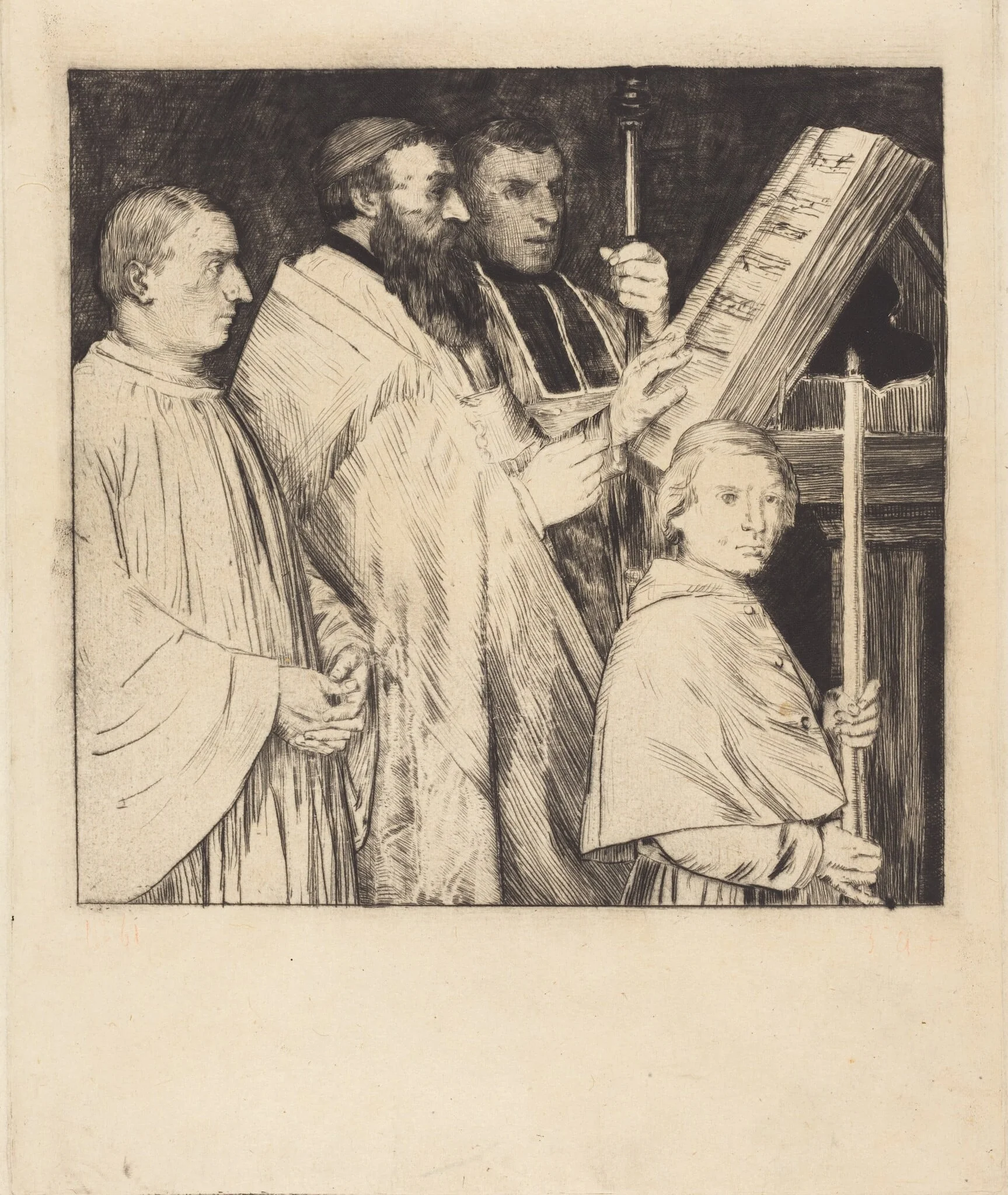Choristers, 1st plate (Le lutrin), detail