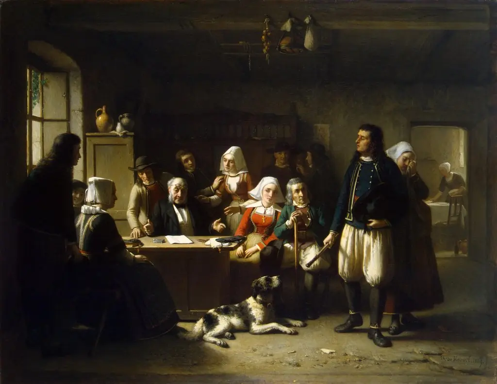 After the Unsealing of the Will, by Théodore Bernard De Heuvel, oil, 1869