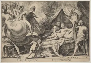 Mars and Venus Surprised, by Hendrick Goltzius, ink, 1615