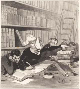 Monsieur, pardon si je vous gêne un peu..., by Honoré Daumier, ink, 1844