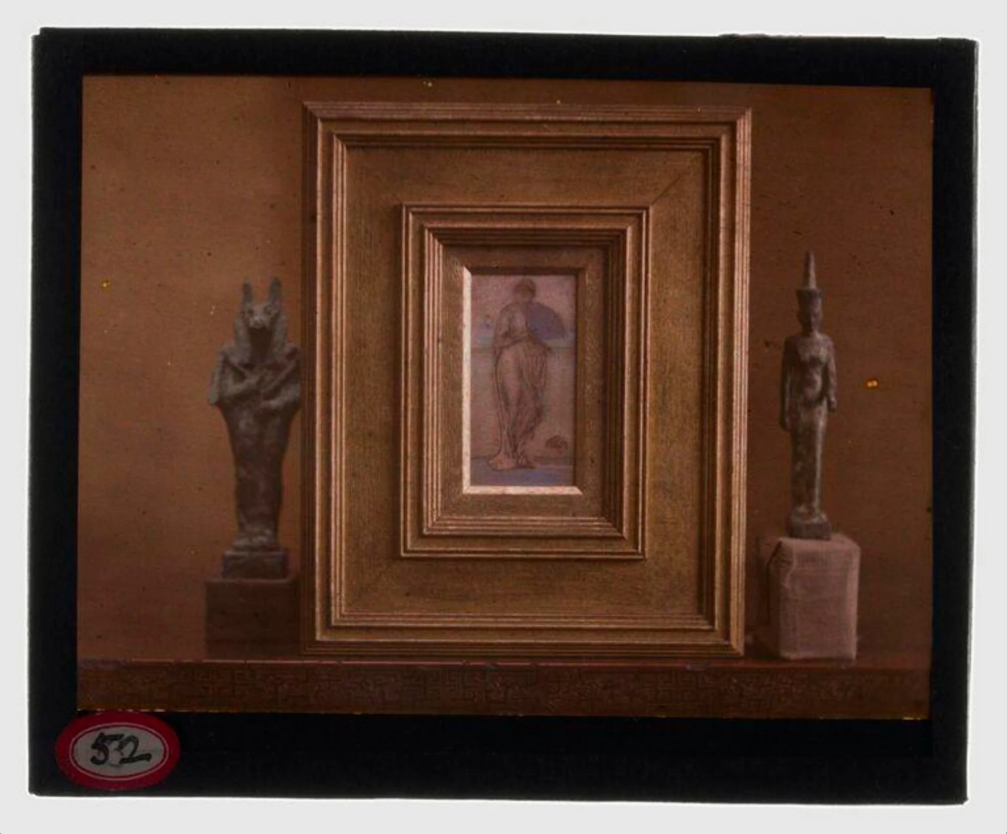 'Figure of Anubis', Egypt, 664-525 BCE, 'Resting', ca 1870-1873 by James McNeil Whistler and 'Figurine of the Goddess Neith', 664-525 BCE or later, from the Charles Lang Freer Collection, detail