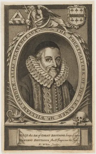 William Camden, by Robert White, ink, 1674