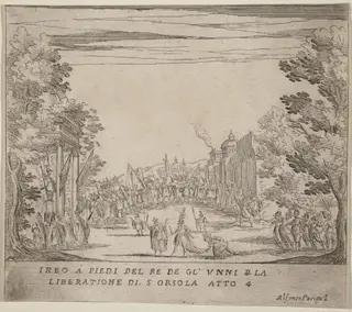 Jereo Before the King of the Huns for the Liberation of Saint Ursula, by Alfonso Parigi II, ink, 1631