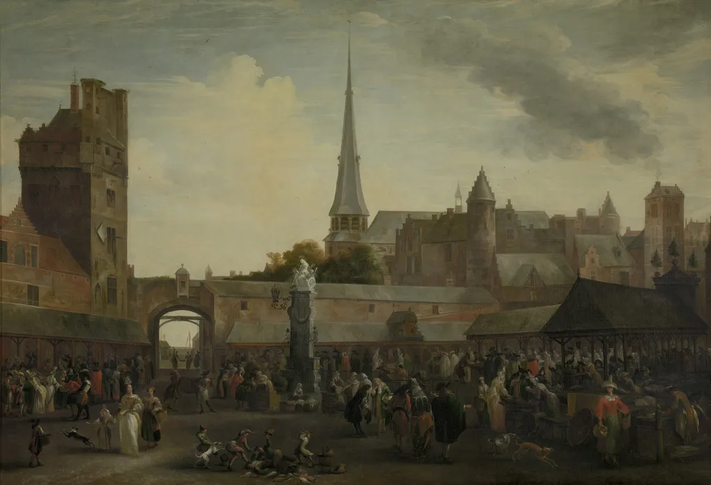 The Fish Market of Antwerp, by Hendrik van Minderhout, oil