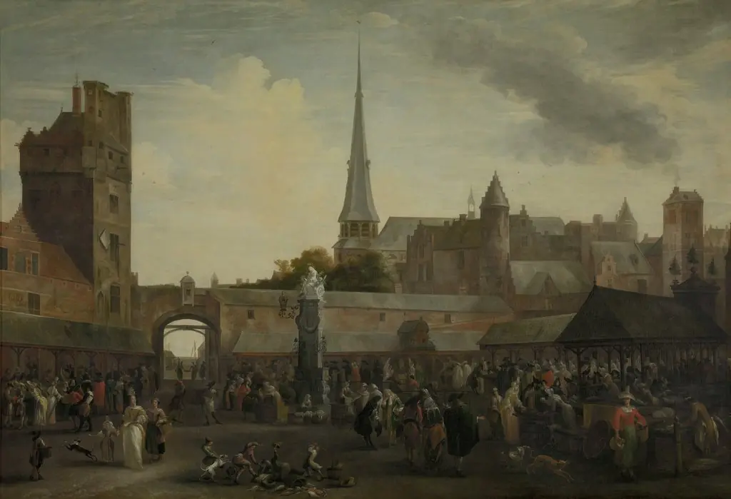 The Fish Market of Antwerp, by Hendrik van Minderhout, oil