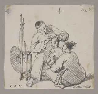 A barber shaving the head of a child, by George Chinnery, 19