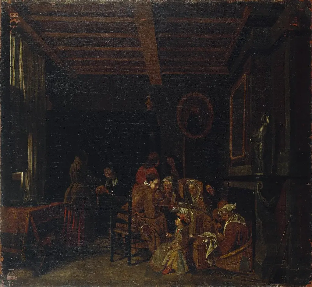 Genre Scene (Breakfast), by Jan Josef Horemans the Elder, oil, 1712