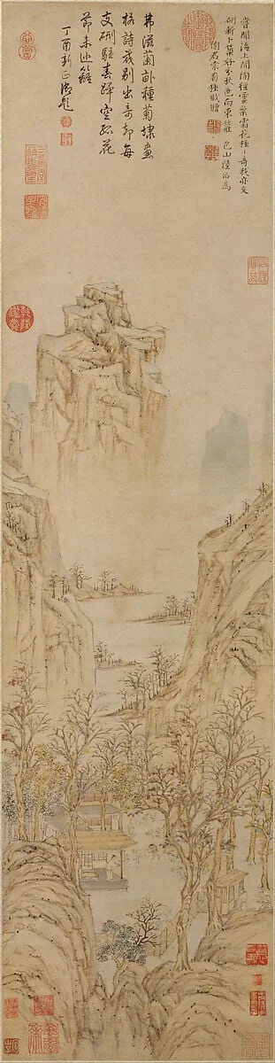 明 陸治 種菊圖 軸|Planting Chrysanthemums, detail
