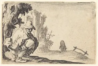 Peasant Defecating, by Jacques Callot, ink, 1622