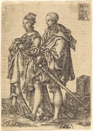 Dancing Couple, by Heinrich Aldegrever, ink, 1551