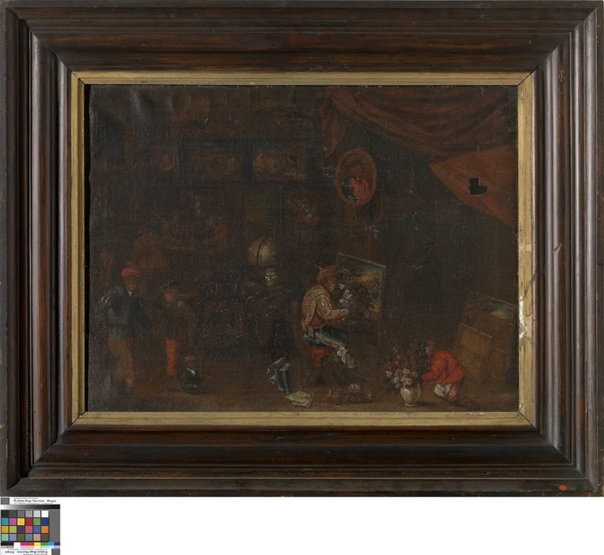 Singerie in een kunstkamer, detail