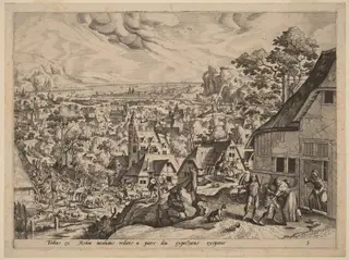 The Homecoming of Tobias, by Johannes van Doetechum the Elder, ink, 1565