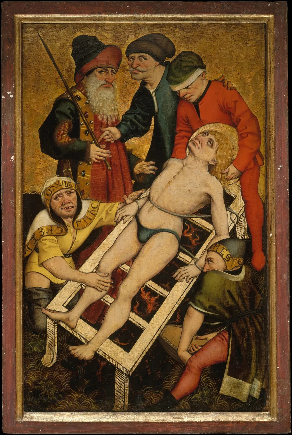 The Martyrdom of Saint Lawrence; (reverse) Giving Drink to the Thirsty, by Master of the Acts of Mercy, unspecified, 1465