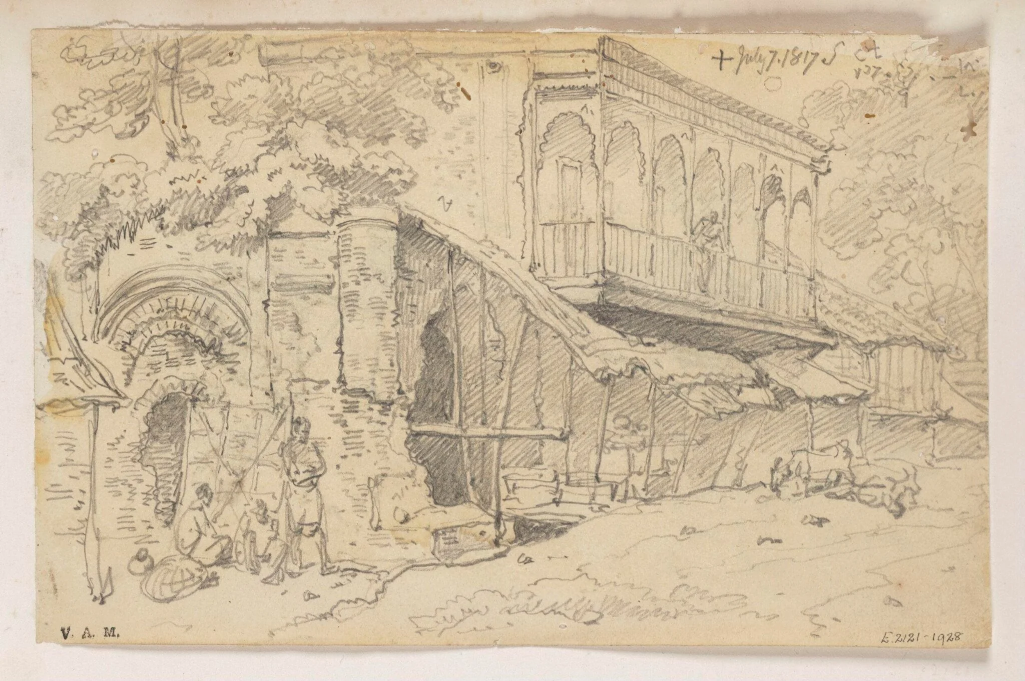 A verandah beside the ruins of a mosque, Bengal, detail