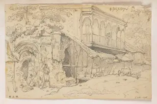 A verandah beside the ruins of a mosque, Bengal, by George Chinnery, 7