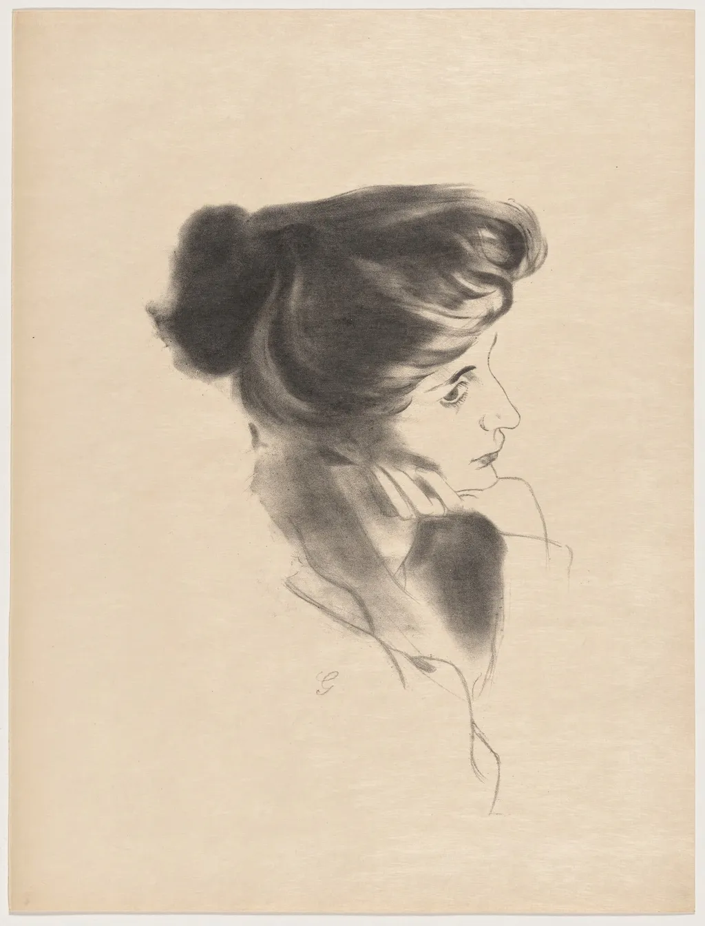 Tête de femme, profil à droite (Head of a Woman in Profile to the Right), by Antonio de la Gandara, ink, 1895