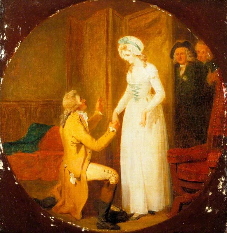 Young Marlow and Miss Hardcastle (from Oliver Goldsmith's 'She Stoops to Conquer', Act V, Scene 3), detail
