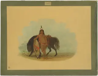 A Cheyenne Warrior Resting His Horse, by George Catlin, oil, 1865