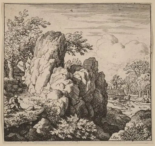 Large Rock, by Allart van Everdingen, ink, 1650