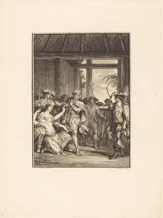 La découverte du nouveau monde, by Pierre Duflos, ink, 1779