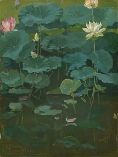 Buddha's Flowers: Lotus, Tokyo, by Theodore Wores, oil, 1894