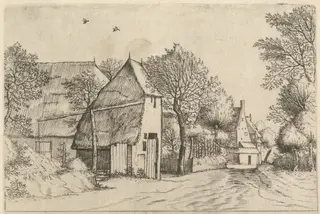 Village Road with Draw Well, by Lucas van Doetechum, ink, 1560