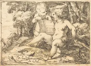 Three Bacchic Children, by Laurent de La Hyre, ink, 1624