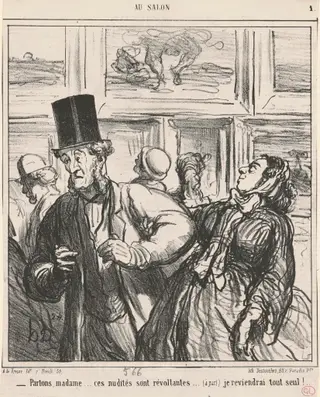 Parlons, Madame...ces nudités sont révoltantes..., by Honoré Daumier, ink, 1866