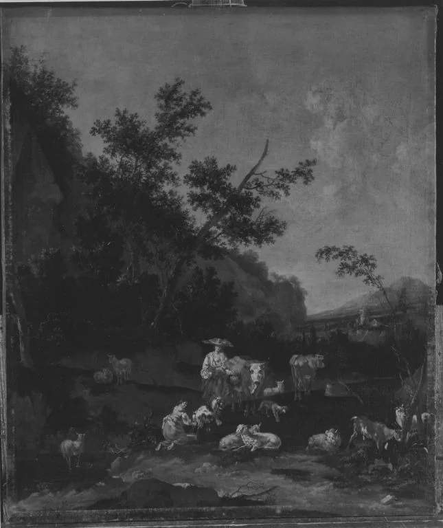 Italienische Landschaft mit Vieh und Hirtinnen, detail